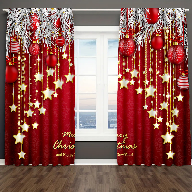 

2pcs Set Christmas Door Curtains - Holiday Design, Machine Washable Polyester, Bedroom & Living Room Decor