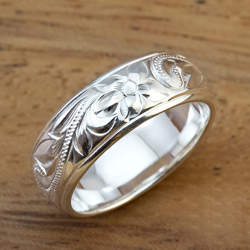 

Elegant Ring With Vintage Floral Engraving, Suitable For Men And Women As Or Party Accessories