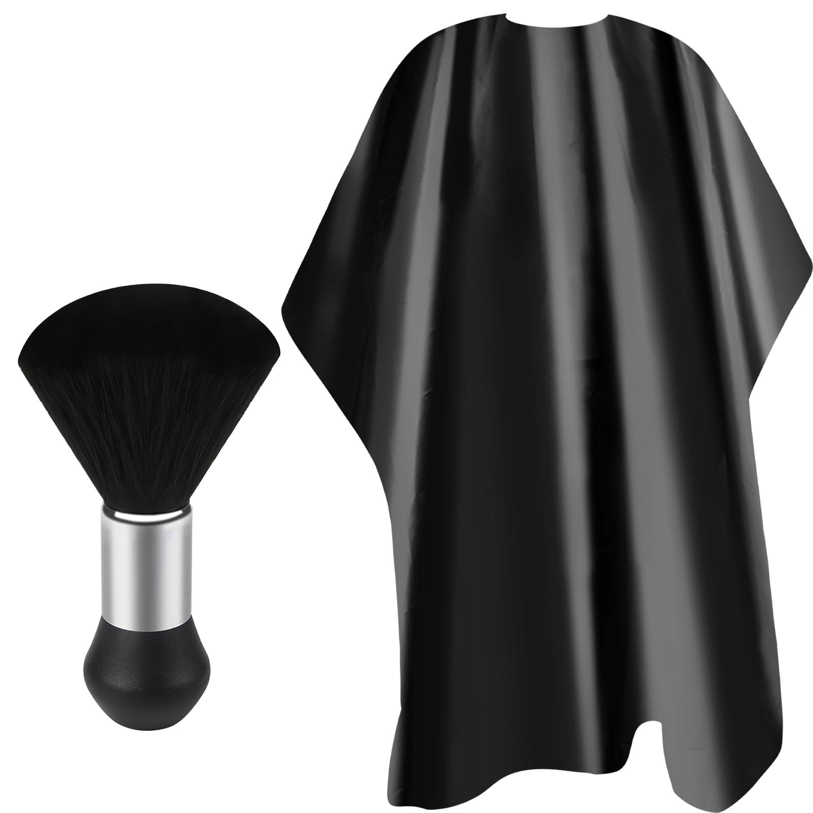 

Sleek Black, Professional Salon-grade Haircut Cape With Neck Dusting Brush - Waterproof, Barber Accessory For Men, Black