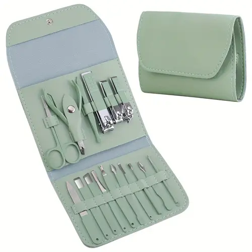1 2pcs manicure set professional nail clippers pedicure kit 16 in 1 grooming kit stainless steel toenail scissors tools with travel case for men women mint version