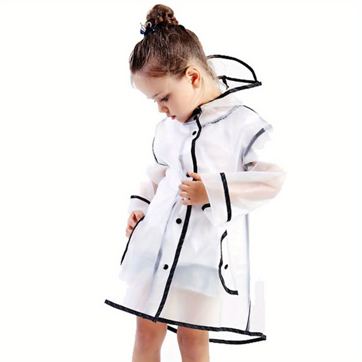 TEMU Children Rain Poncho Raincoat, Kids Hooded Transparent Protective Cover Rainwear, Hooded Semi-sheer Raincoat