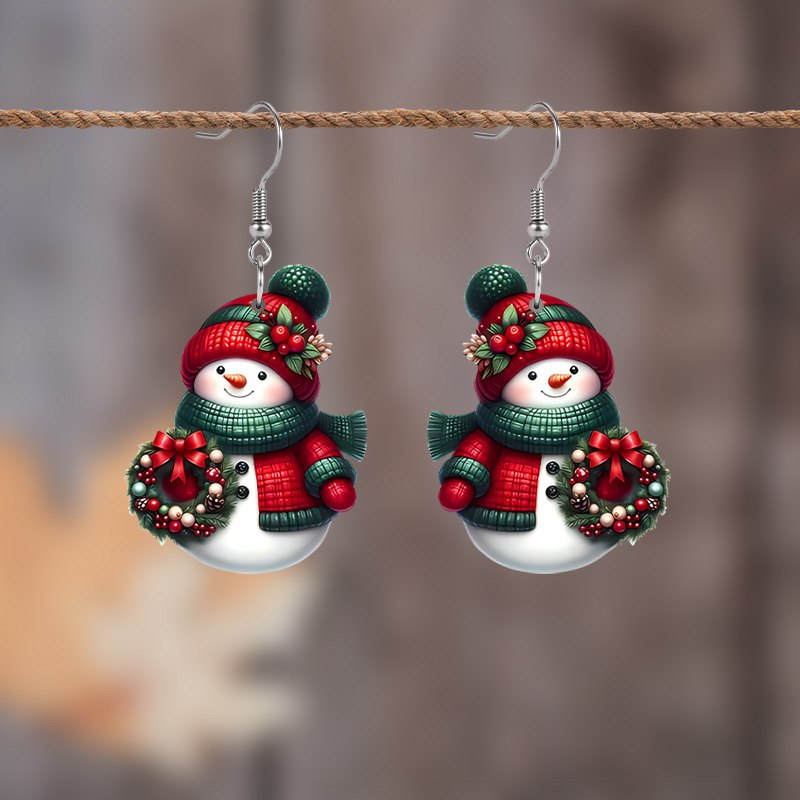 

Christmas Cartoon Christmas Hat Garland Snowman Double-sided Pattern Earrings Jewelry Gift For Women Female