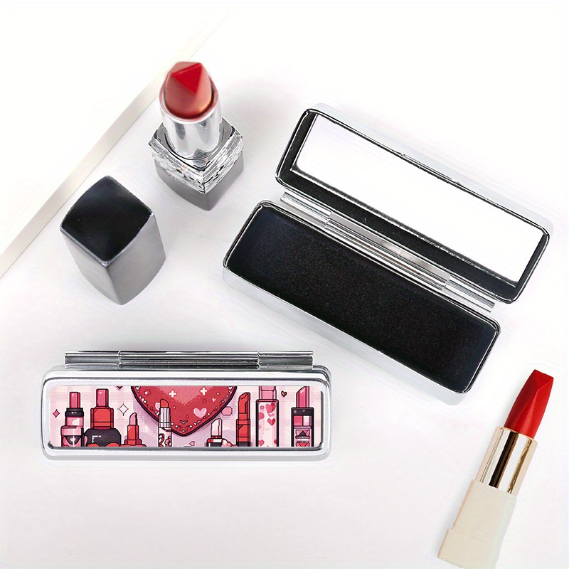 

Chic Pixel Lipstick Print Portable Case With Mirror - Compact Organizer, Ideal For Travel & Gifts, Lipstick Protection, Mini Wallet, Birthday & Halloween, No Electricity, Best For Christmas