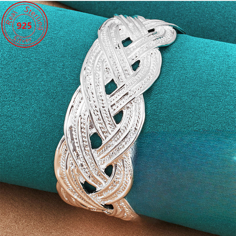 s925 sterling silver adjustable weave cuff bracelet vintage boho style 925 silver plated for   gift       details 1