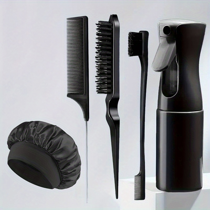 5pcs/set Hair Brush Set, Hair Spray Bottle, Sleeping Cap, Tail Comb, Teasing Comb, Edge Control Hair Hairdressing Tools
