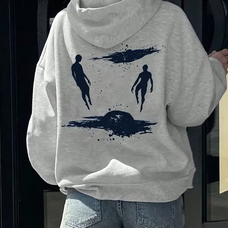 

Geometric Pattern Hoodie Sweatshirt - Casual Polyester Hooded Pullover With Drawstring, Knit Fabric, Unisex-adult For Fall/winter