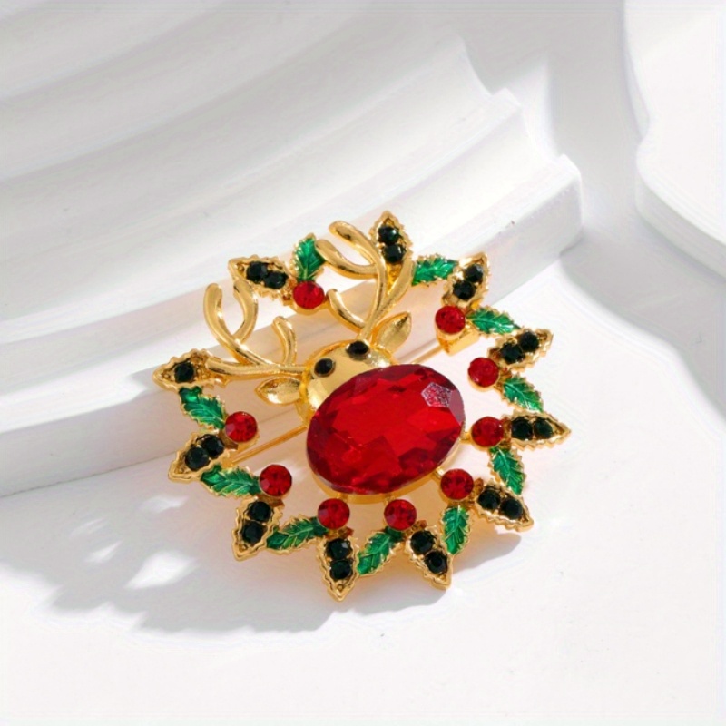 

1pc Christmas Wreath Brooch, Christmas Elk , Pin Christmas Holiday Clothing Accessories