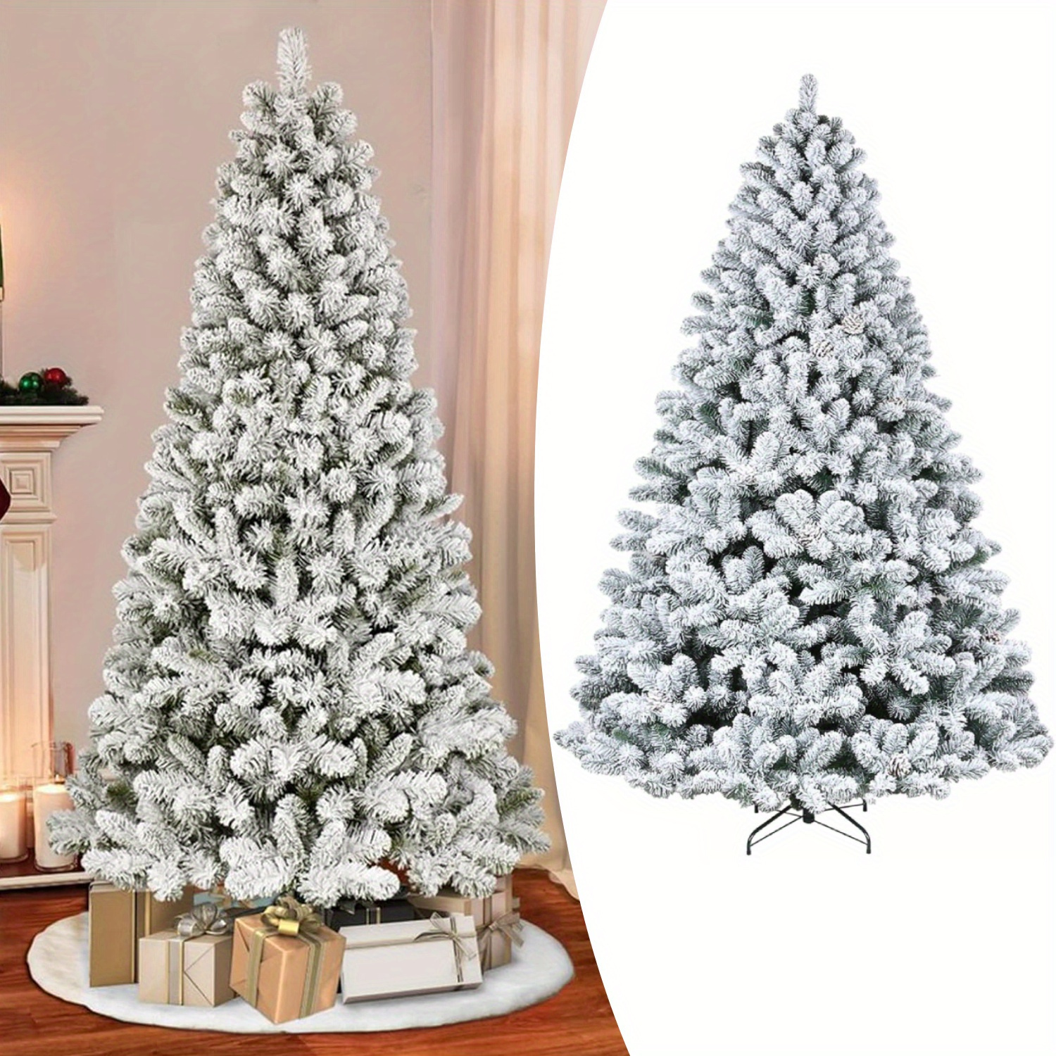 

1pc Flocked Christmas Tree - 4/5/6 Ft Pvc Metal Stand, No Or Battery Needed, Featherless, For , ,