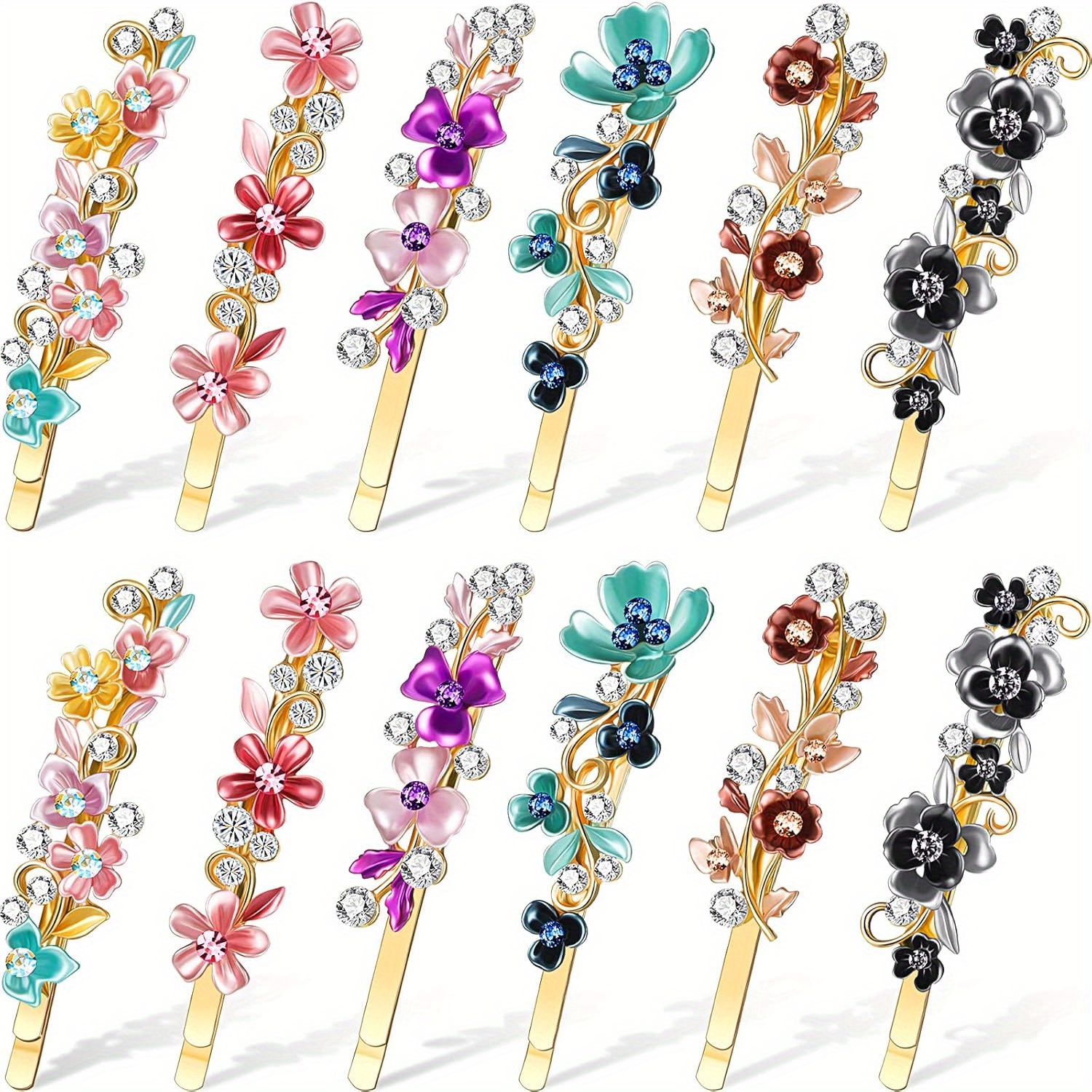 

12pcs Vintage Flower Hair Clips, Women's Hair Clips Pins Decorative Metal, Clips , Hair Clips French Rhinestones, Women's Hair Accessories