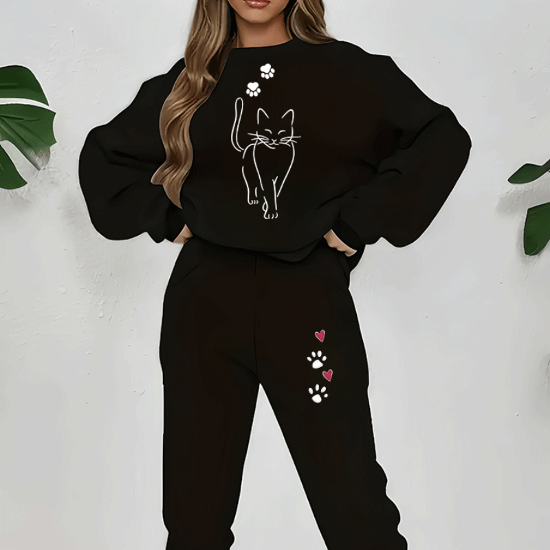 

Cat & 's Sweatshirt Set - Long Top , For Fall/