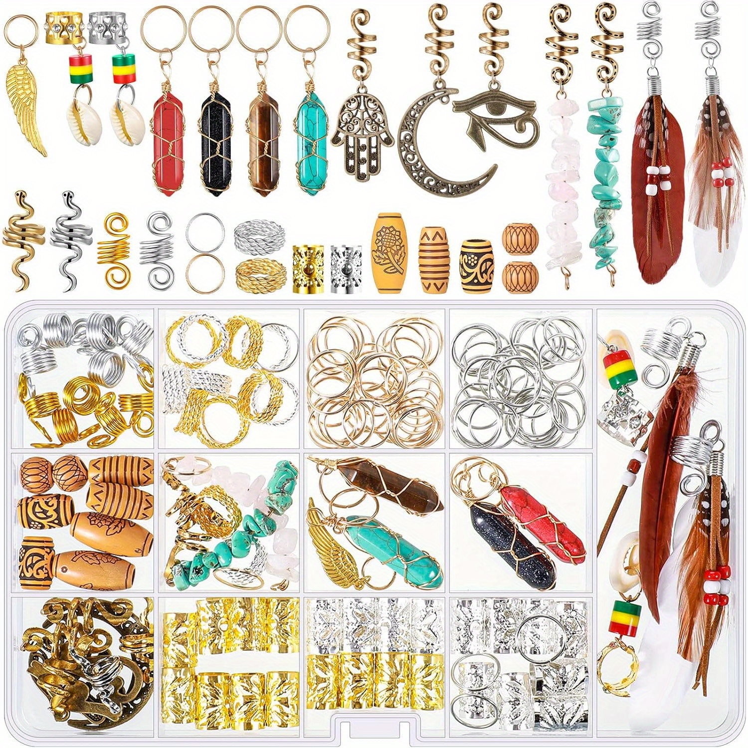 TEMU 150 Pieces Hair Accessories Hair Chain Hair Clips, Assorted Wooden Beads Braid Decorations, Women's Hair Accessories ()