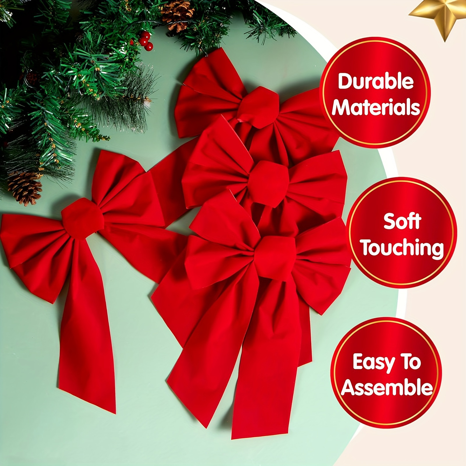 

6pcs Set Christmas Bows, 13" X 9" - Ideal For Wreaths, Garlands & Tree Decorations, Indoor/outdoor Holiday Decor