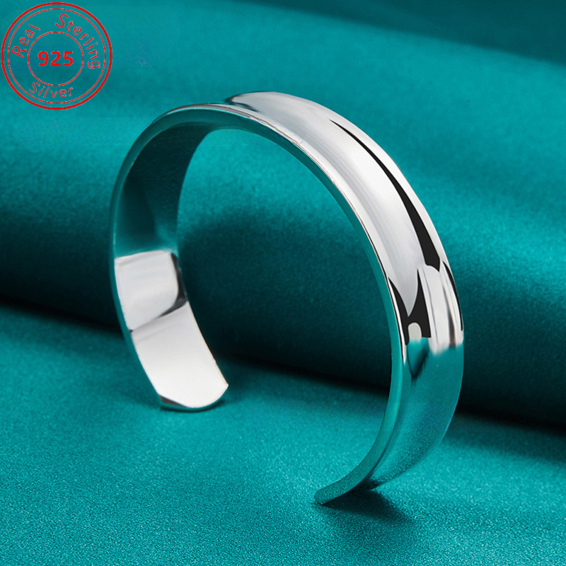 TEMU Adjustable 12mm Sterling Silver Bangle - Trendy Style - Suitable For And Parties - Birthday - Thanksgiving - Perfect Jewelry Gift For Women's