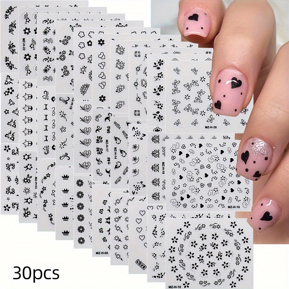 

Lot de 30 autocollants ongles noirs chatoyante, ornements pailletés, irrégulières, décalcomanies en plastique réutilisables la et la décoration des ongles