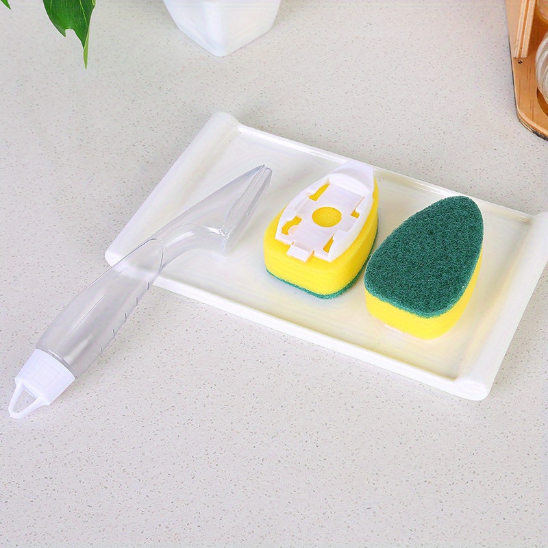 

3pcs Deluxe Dishwashing Sponge Set With Handles - Kitchen Cleaning Tool For Home & Restaurant Use, Replaceable Heads For Scrubbing