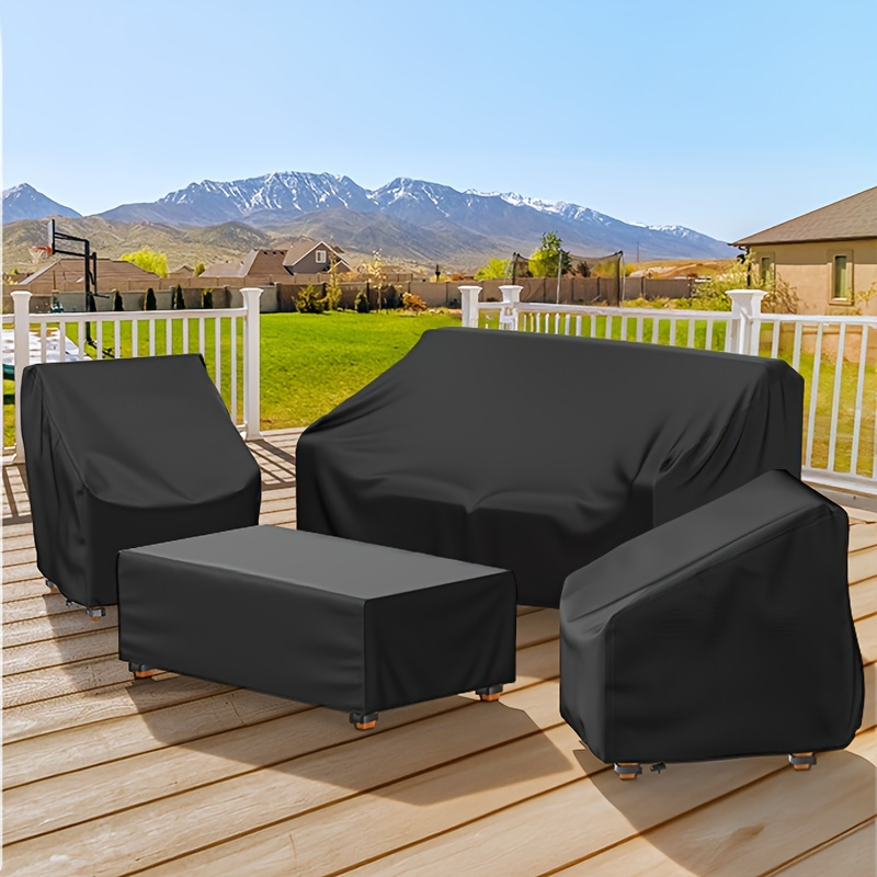 

4pcs Waterproof Patio Furniture Cover Set, 1 Sofa Cover, 2 Chair Covers, Coffee Table Cover With Strap And Adjustable Drawstring Suitable For , , Balcony Patio Furniture