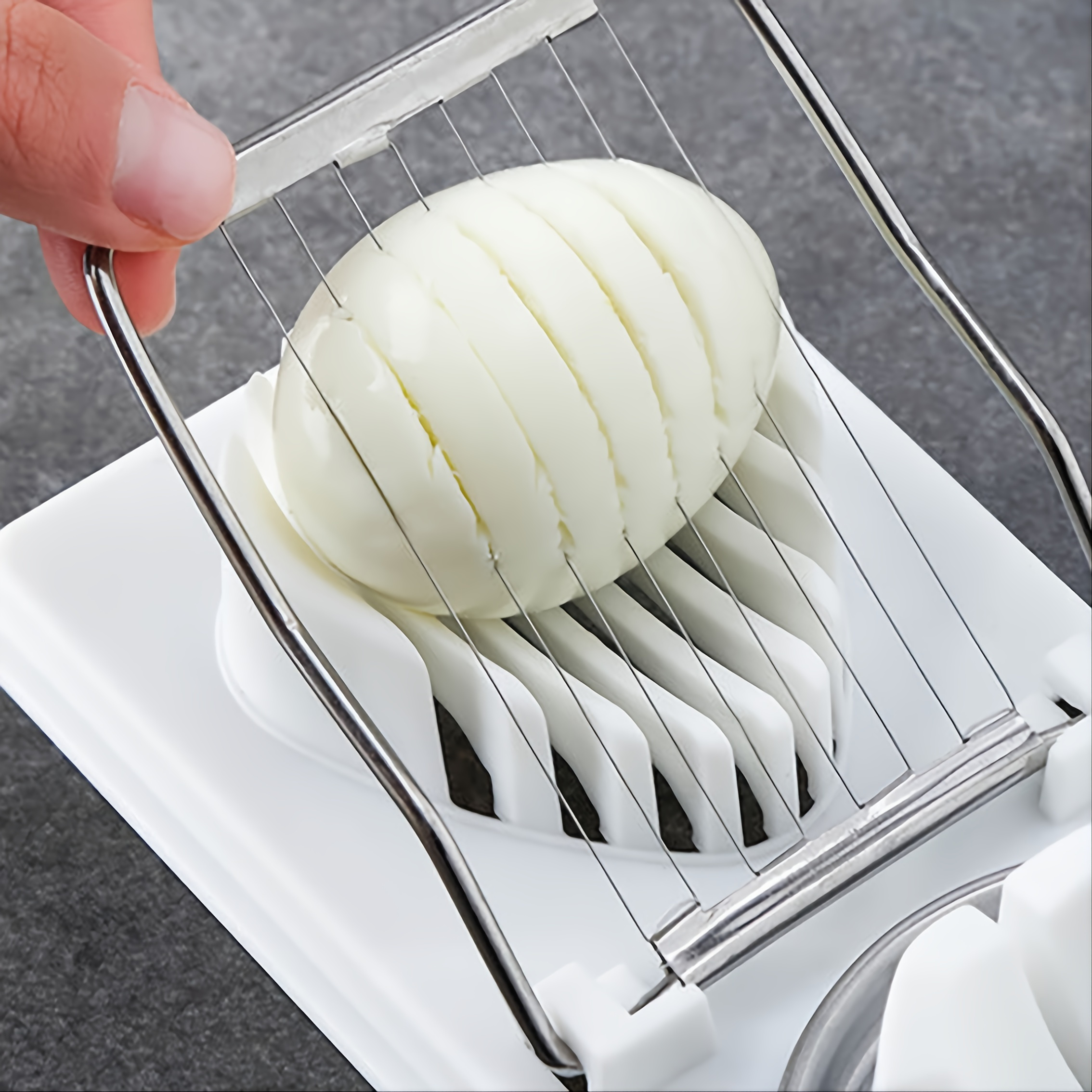 cortador e fatiador de ovos 2-  - utensílio de cozinha multifuncional para ovos cozidos, perfeito para cozinhar,   e jantar 1