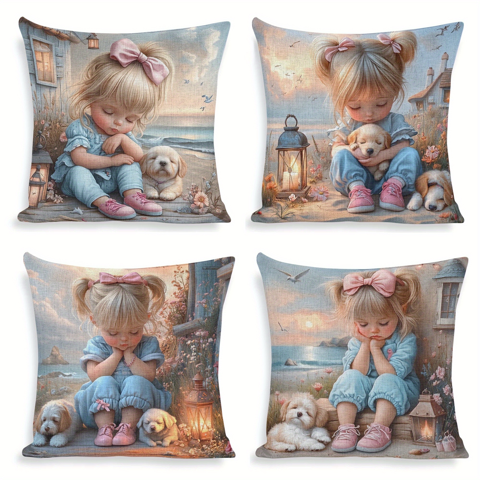 

4- Contemporary Girl And - Washable, , Pillowcases For , ( Not Included)