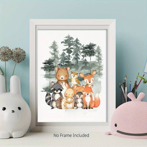 2d flat suitable for bedroom forest animal wall art victorian rustic suitable for foxes raccoons prints glossy unframed canvas decor for dorm retro victorian style panel decorations 2d flat