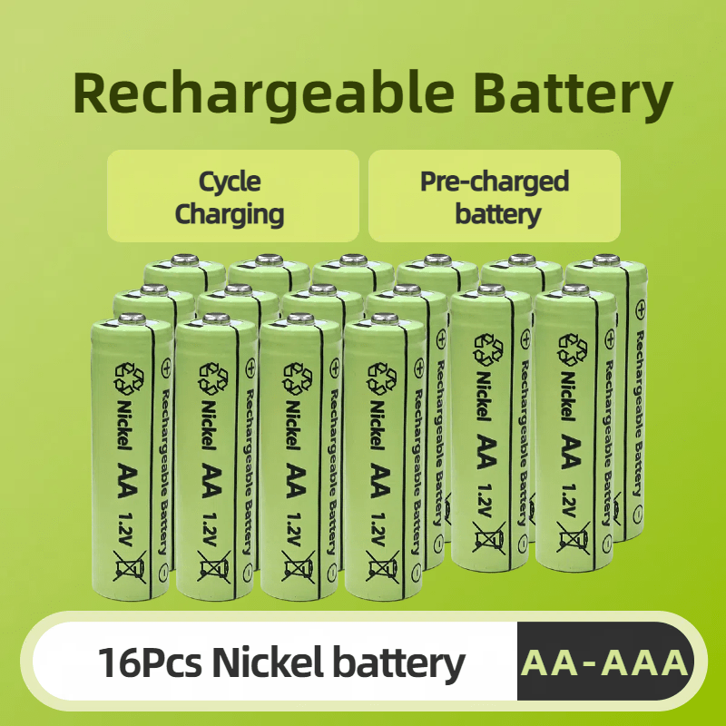 

16-pack Rechargeable Aa-aaa Nickel Batteries, 1.2v High-performance, Pre-, Cycle Charging, For Mp3, Microphones, Led Flashlights