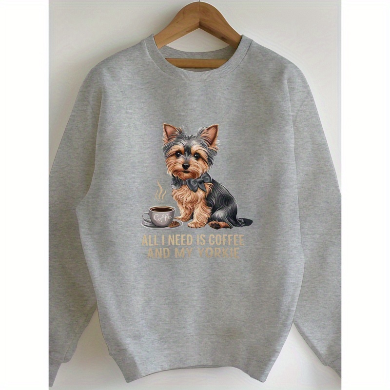 

Seasonal Essential, Cozy Yorkshire Terrier & Sweatshirt For Women - Casual Crew Neck, Long Sleeve Pullover, Fall/winter, Coffee, Sweatshirts