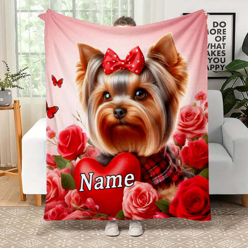 

1pc Personalized Yorkshire Dog Blanket - Fleece For Bed, Sofa, - All , , , , Polyester, 200-250gsm