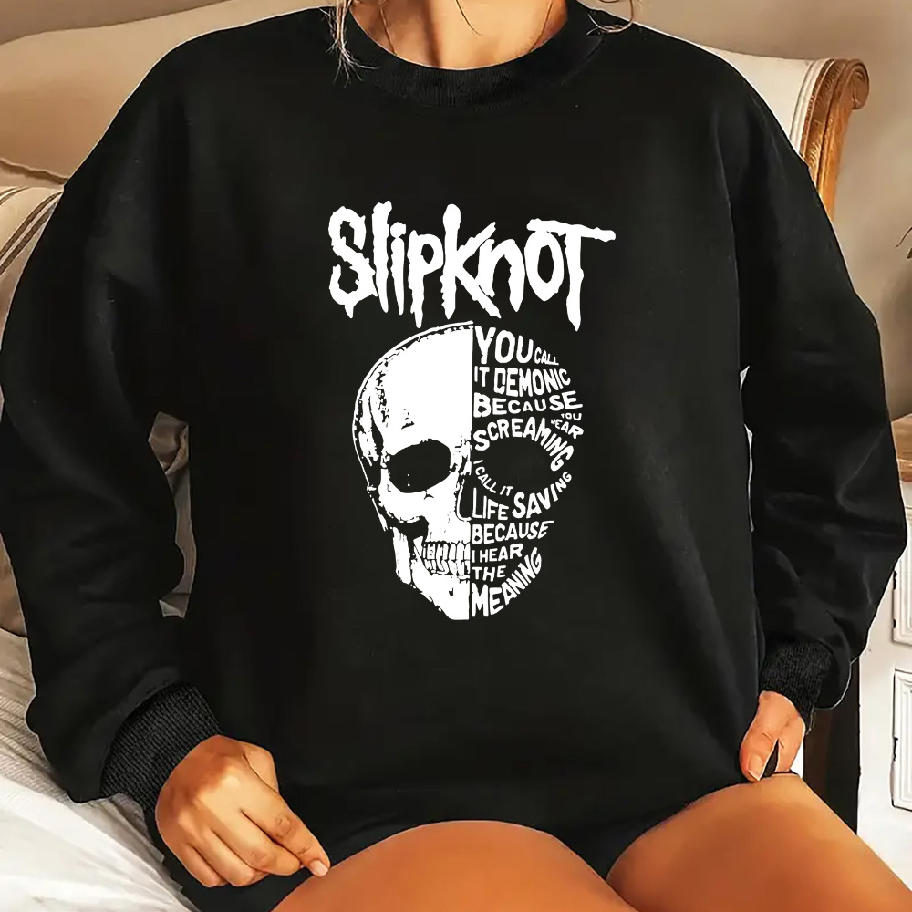 

1pc Slipknot Skull Graphic Sweatshirt For Women - Long Sleeve Round - Polyester - All Adult