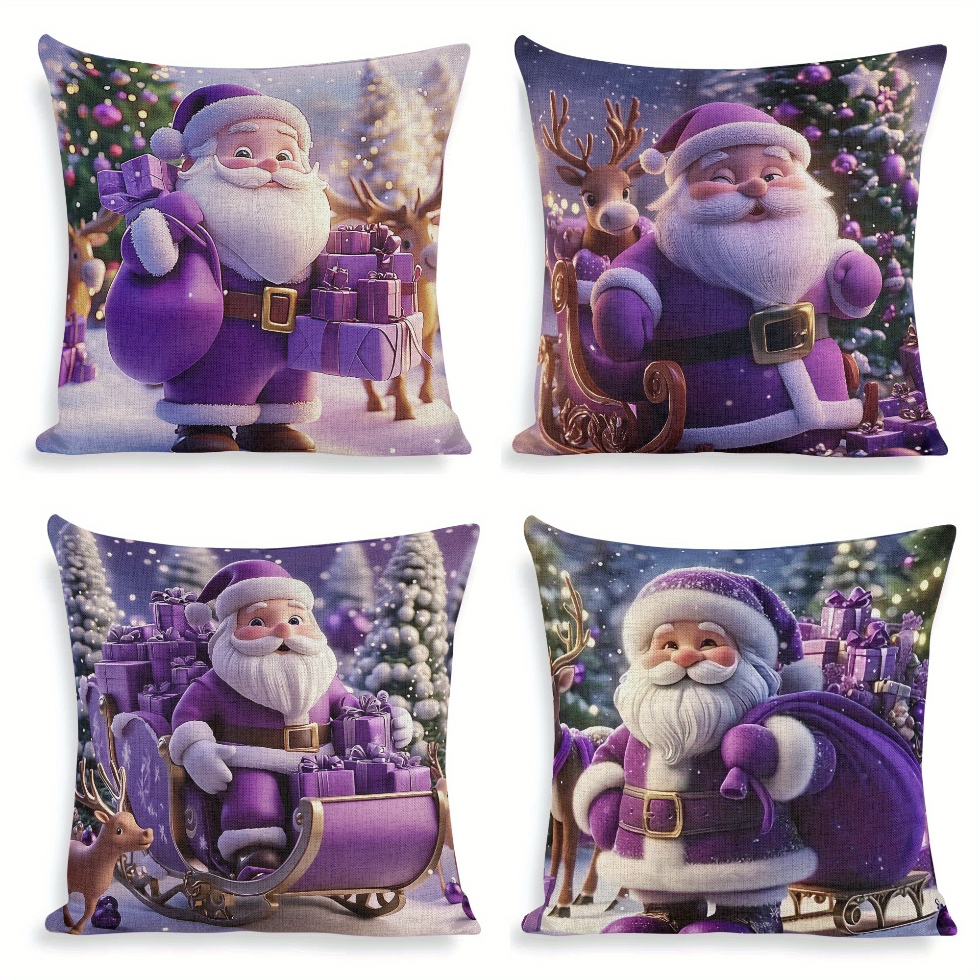 

4pcs - Christmas Purple Pattern Sofa , Pillowcase, Decorative , ( Is Not Included)