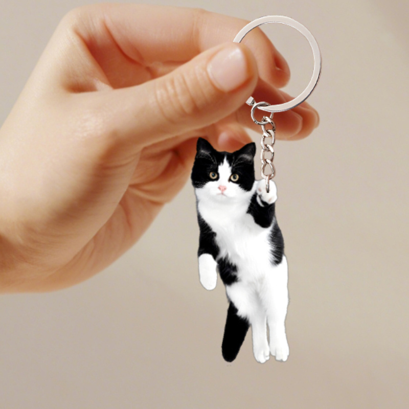 

1pc Chic Black & White Tuxedo Cat Acrylic Keychain - Cute 2d Design, Key Ring For Women, Keychain| Key Decor| , Cute Keychain