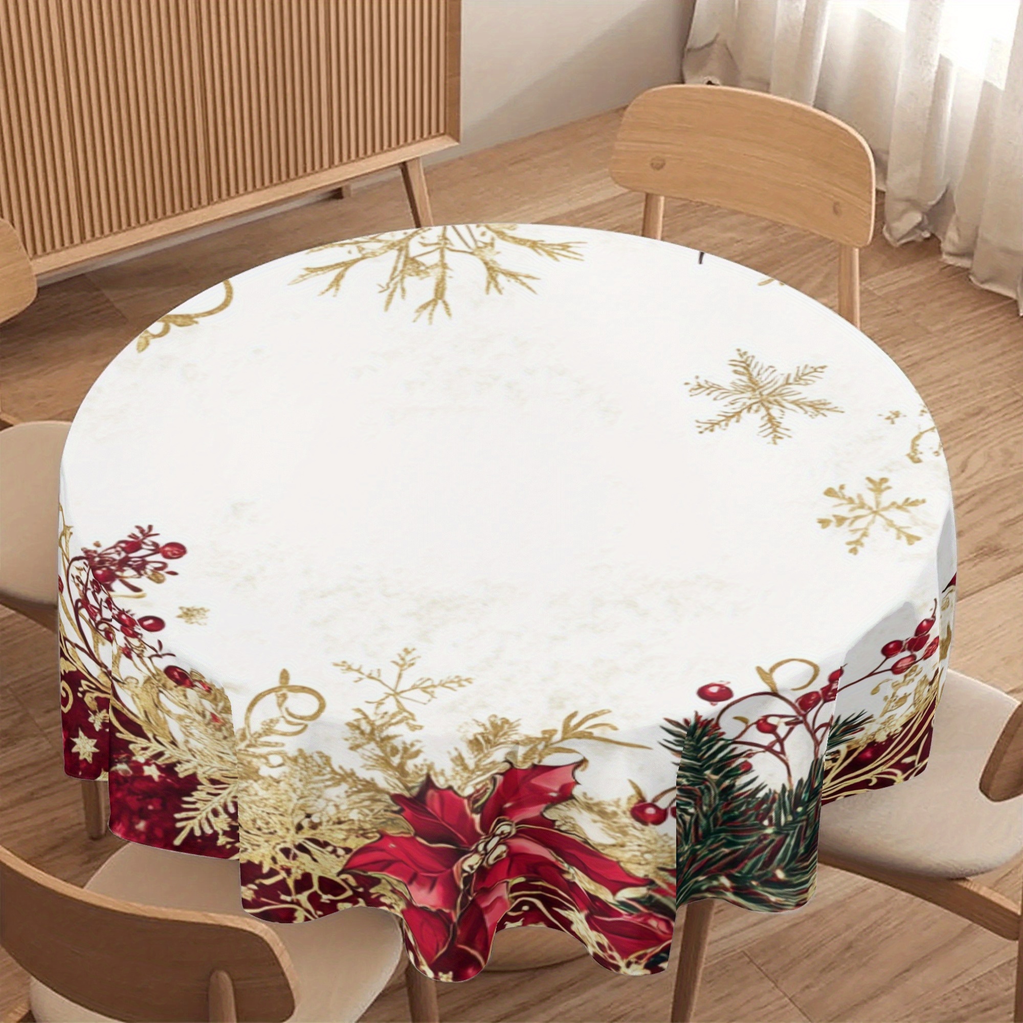 

1pc Christmas Tablecloth - Round Polyester Table , , 60 - For , Dining, And