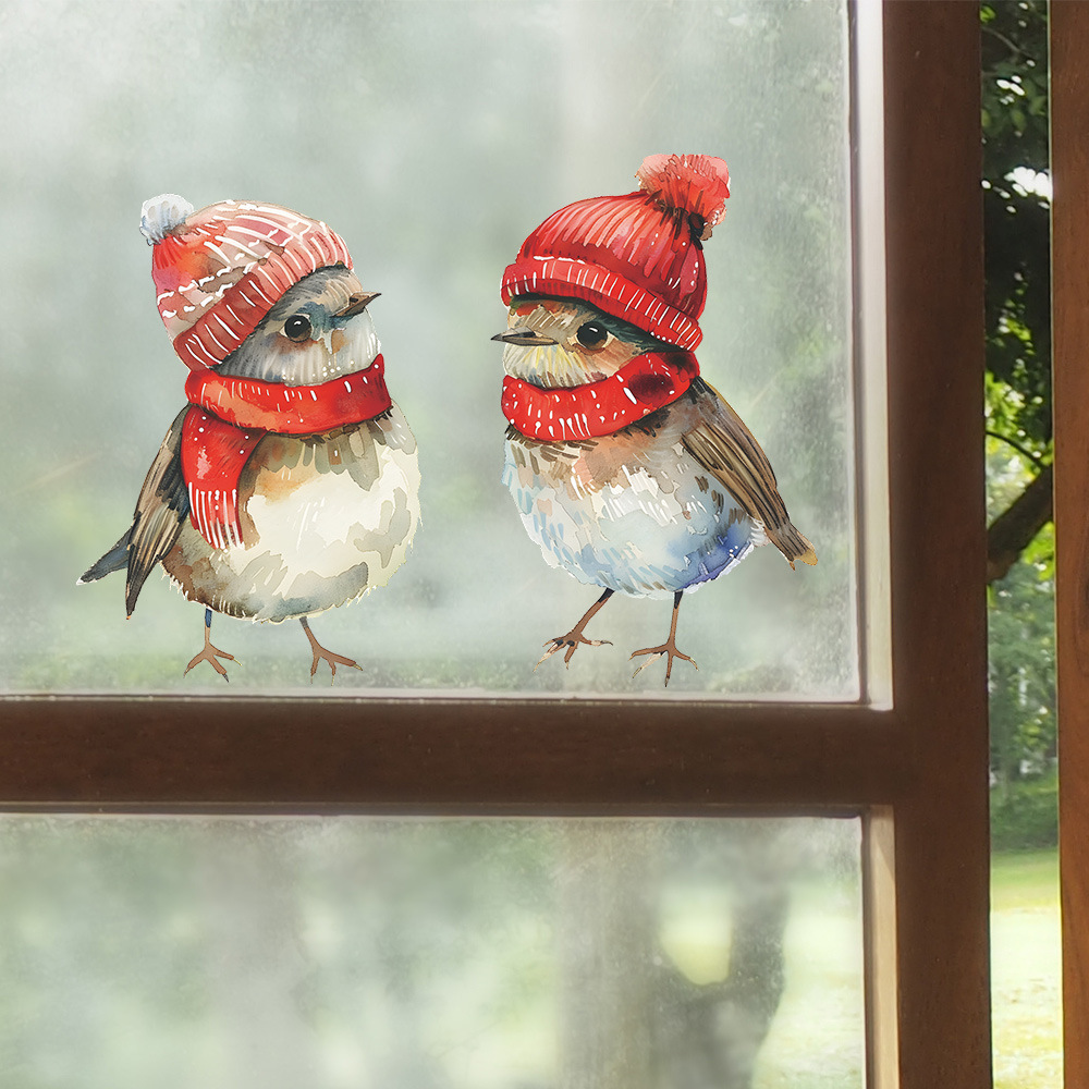 

Christmas Bird Window Clings - Holiday Decor For Home & Bathroom, No Power Needed, Feather-free, Best For Christmas, Thanksgiving