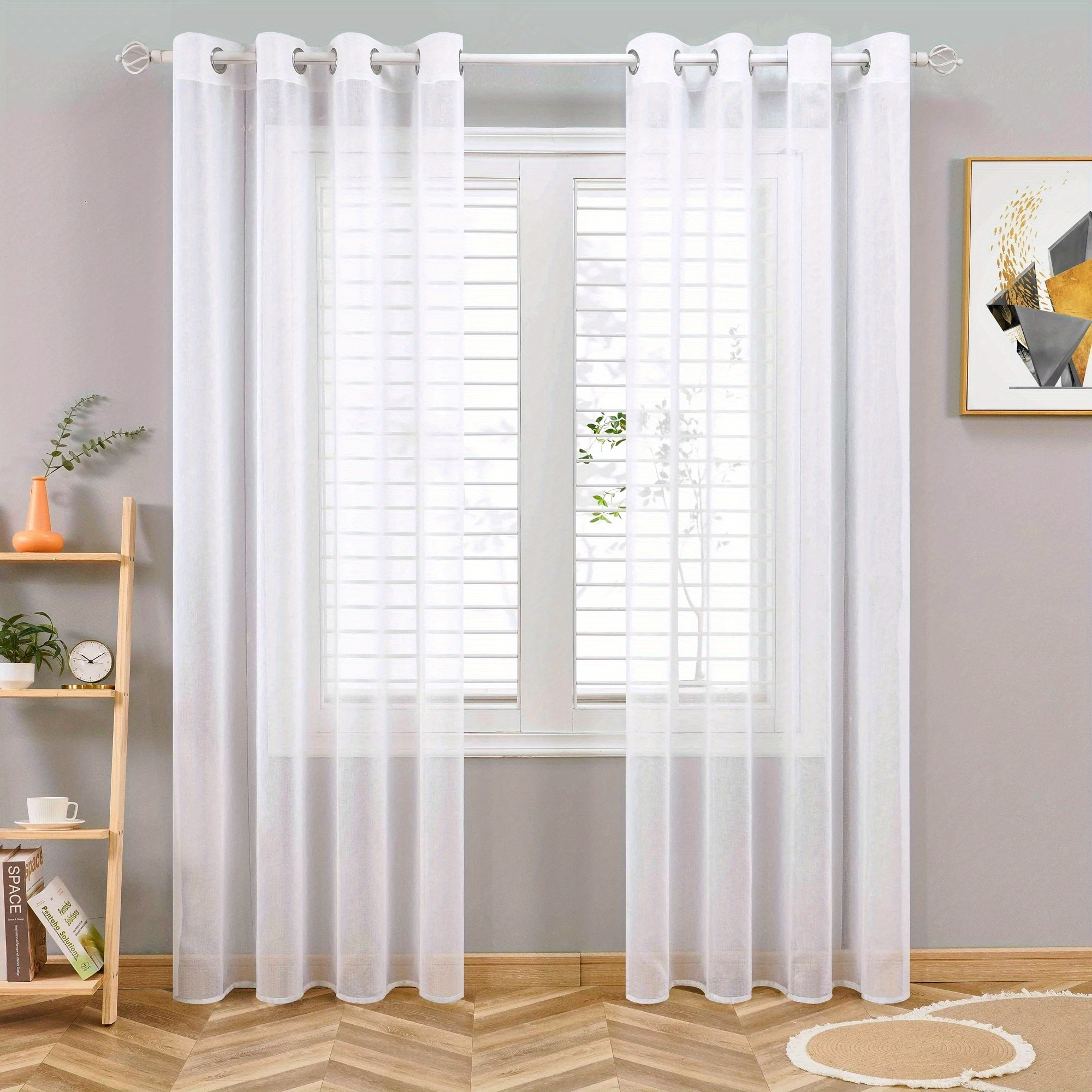 E-shop 2er-Set Einfarbige, weiße, transparente -Gardinen mit Ösen - Elegante Fenster für Küche, Schlafzimmer und Wohnzimmer, Home Deko mit einfachem