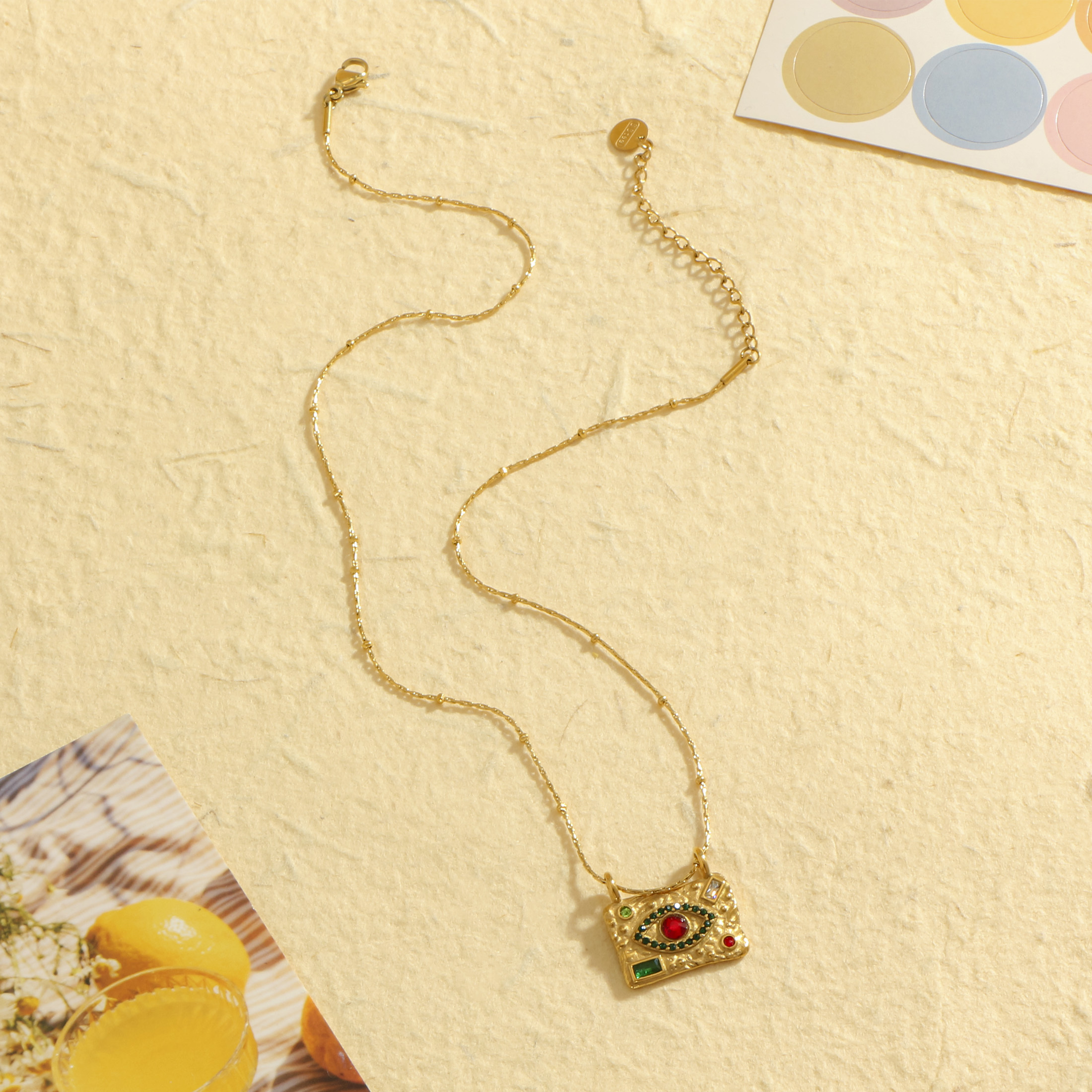 Vintage Boho Evil Eye Pendant Necklace for Women, 18K Golden Plated