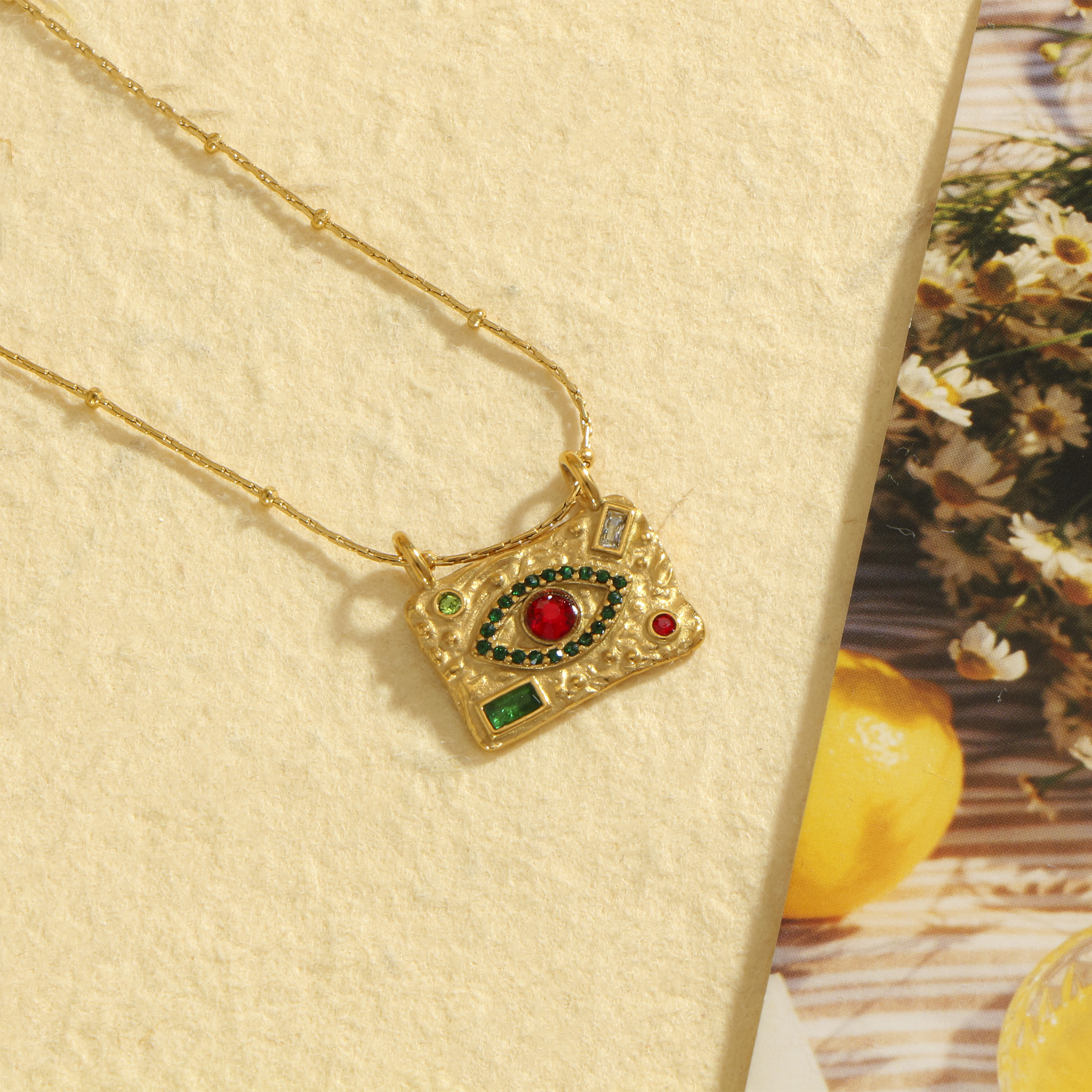 Vintage Boho Evil Eye Pendant Necklace for Women, 18K Golden Plated