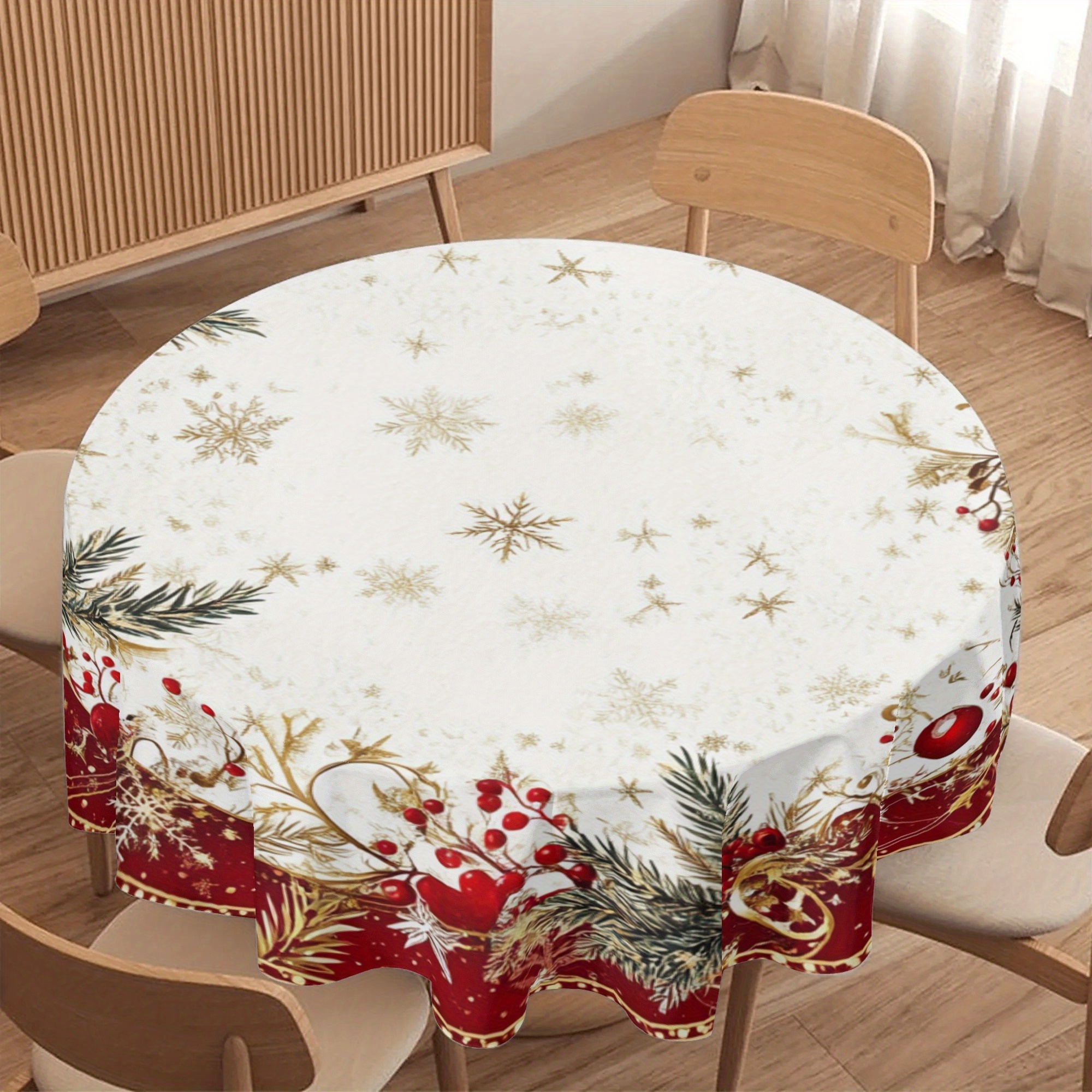 

1pc Christmas Wreath Tablecloth 60 - Table For Kitchen, Dining, And Decorations