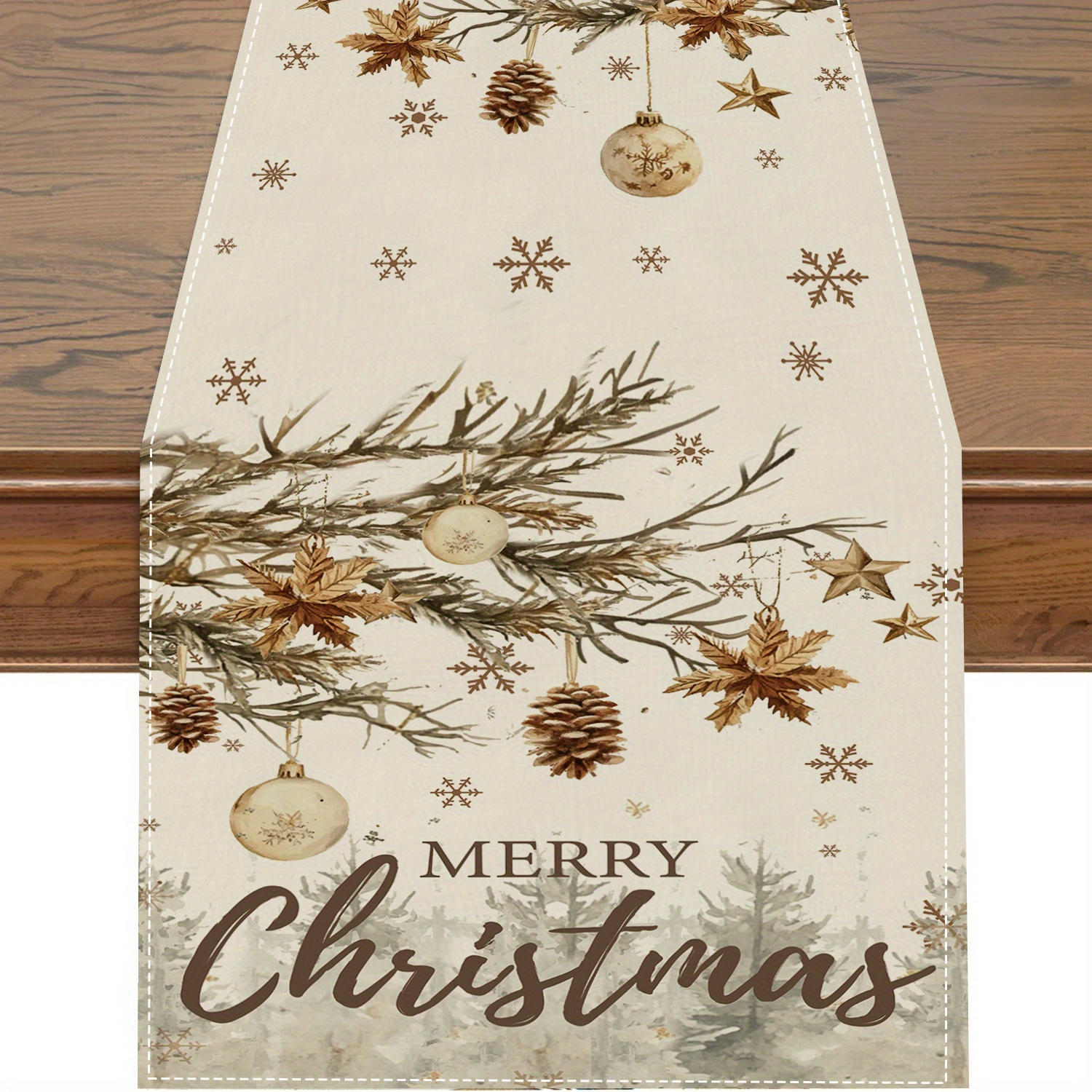 1pc, Christmas Cheer Table Runner - 1pc Made Of Blend Featuring A Poinsettia And , Ideal For Festive Dining Decoration, Celebrations, And As A New Year Gift