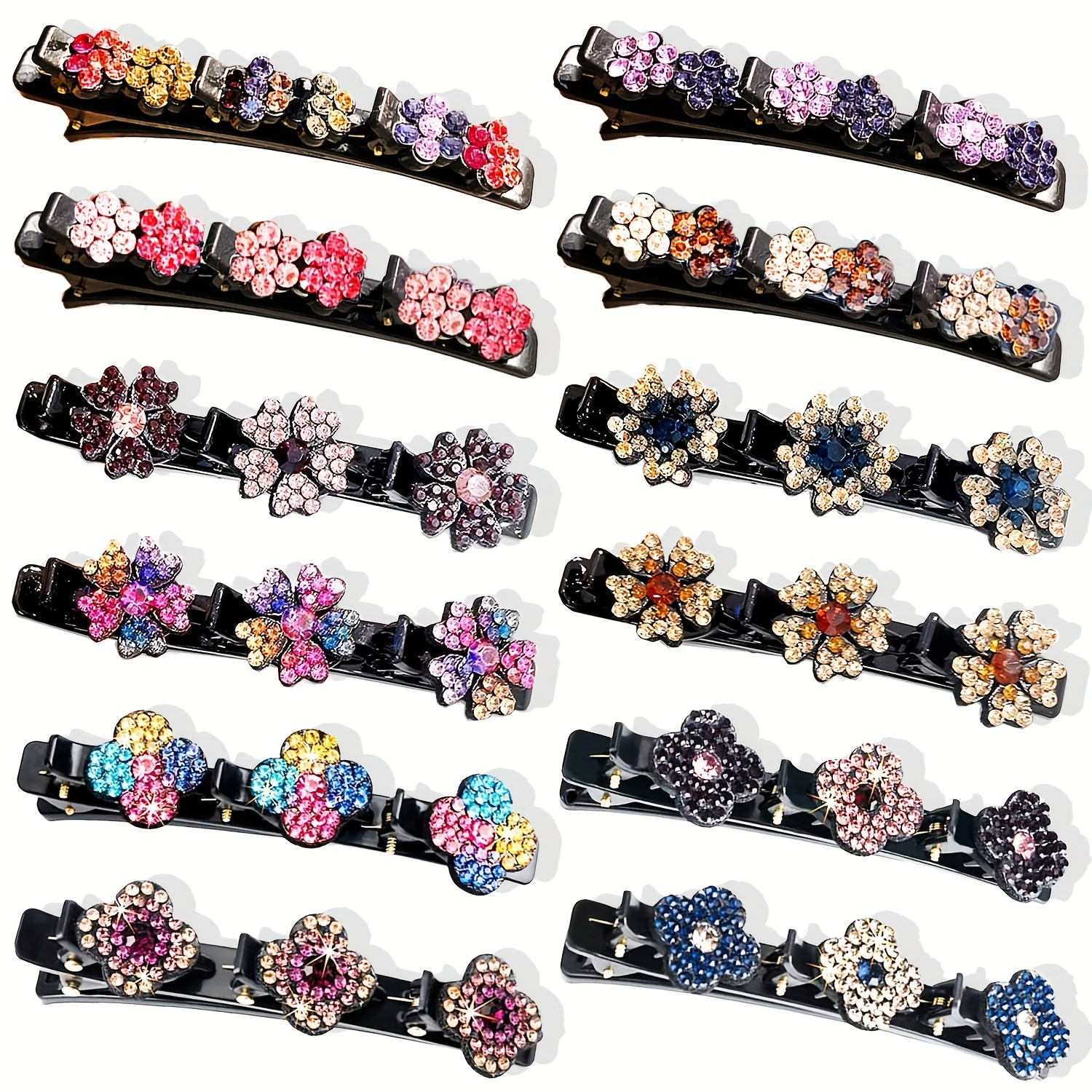 

12pcs Sparkling Crystal Rhinestone Hair Clips For Women & Girls - Barrettes, All Hair Types