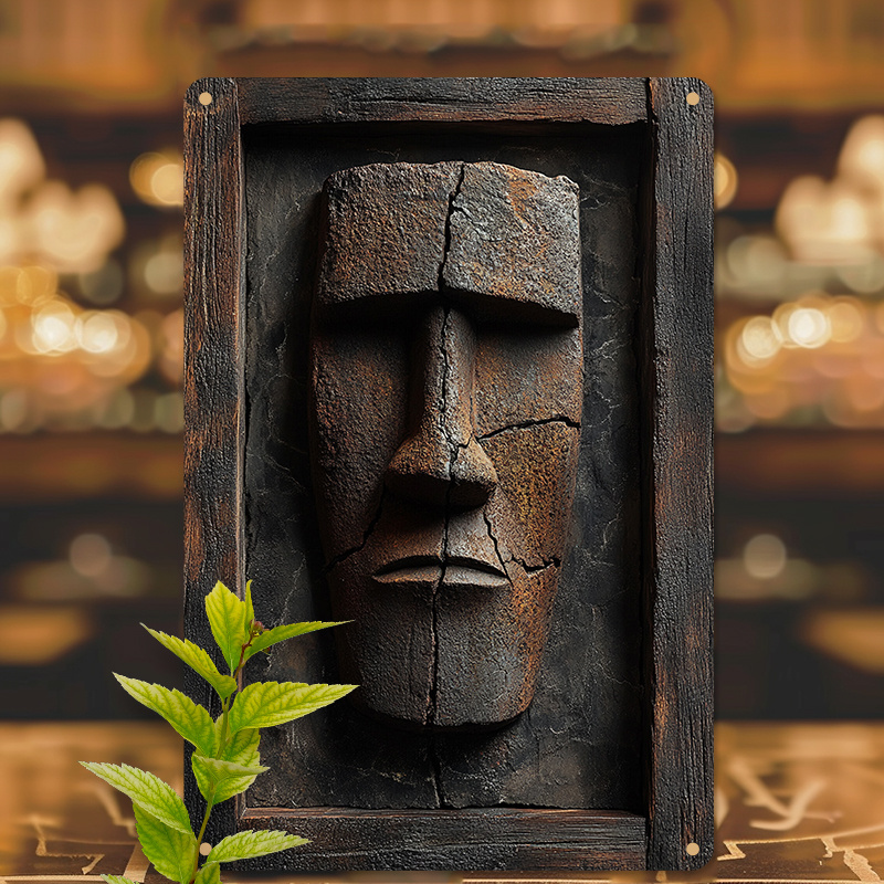 

1pc Moai Face Aluminum Wall Art Sign, Vertical Metal Moai , No Power Needed, Featherless Outdoor Wall Decor For Home, Cafe, Porch, Garden