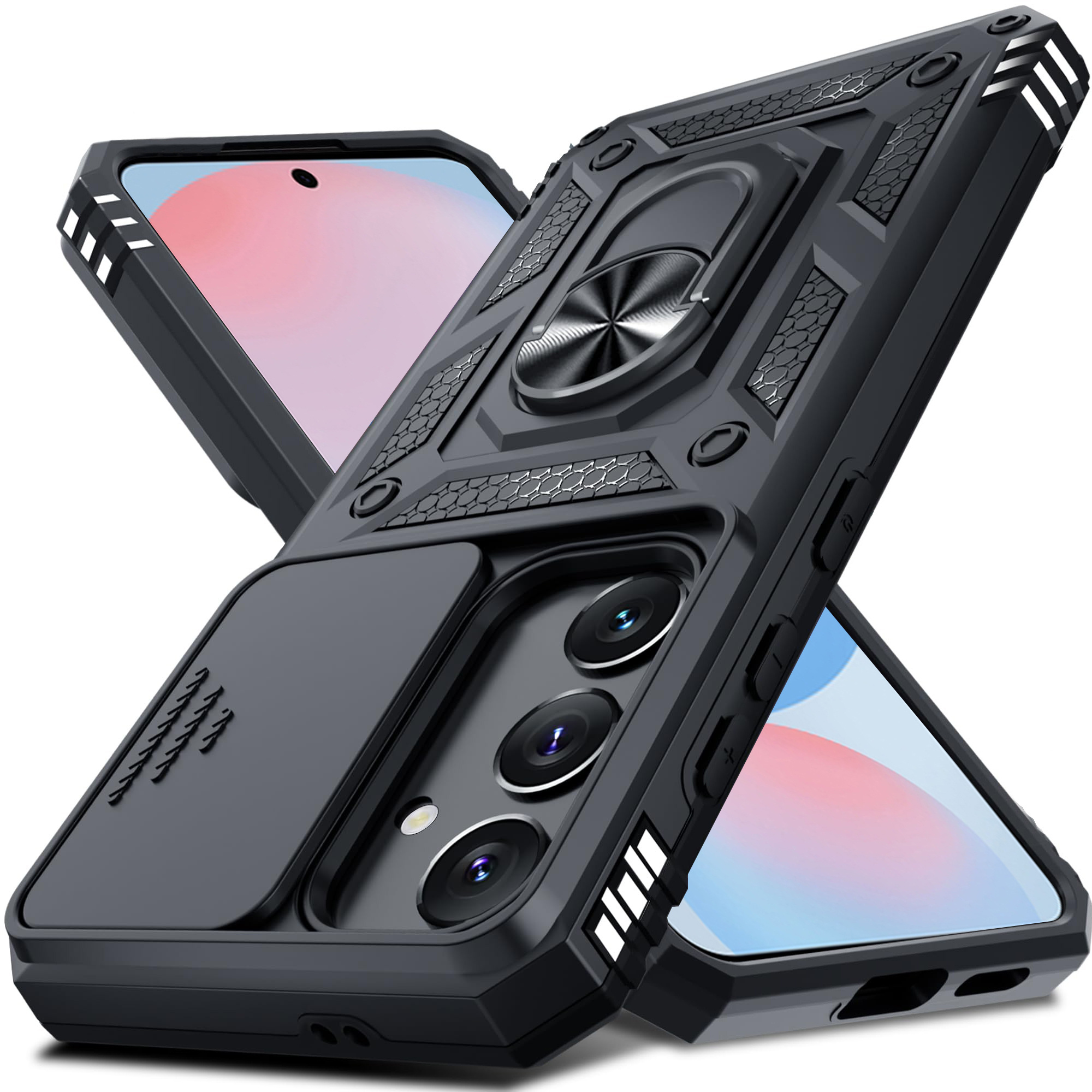 

Case For S24 Fe 4g 5g Ring Stand Armor Full Ring Slide Camera Cover