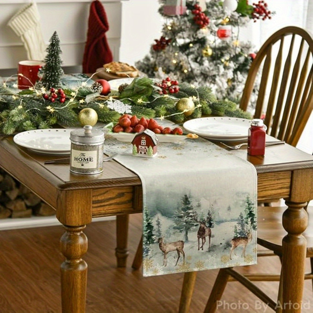 

Christmas Table Runner - Watercolor Deer & Design, 13x72 Inches, Holiday Dining & Kitchen Decor, Ideal Gift, Outdoor Christmas Decorations