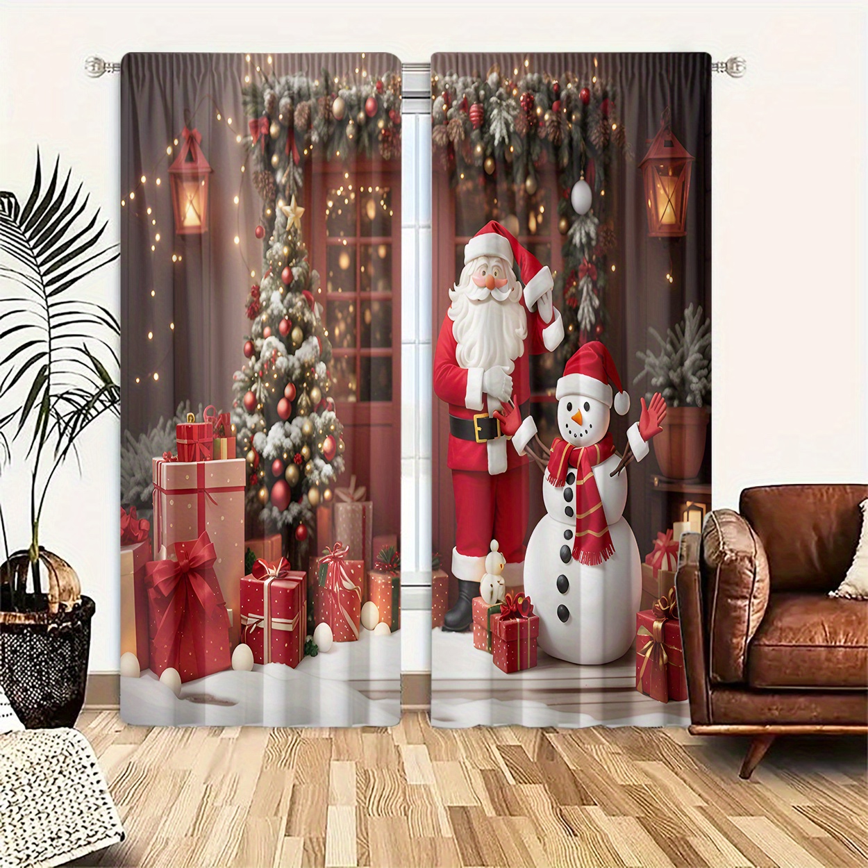 

Christmas Curtains - 2 Panels, & Snowman , Rod Curtains, - Drapes For , , - Polyester, - , Decorative Curtains