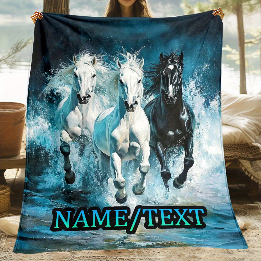 

Blanket - 1pc Personalized Running Horses , Fleece , No , Polyester, Non-electric For Bed, Sofa, - For