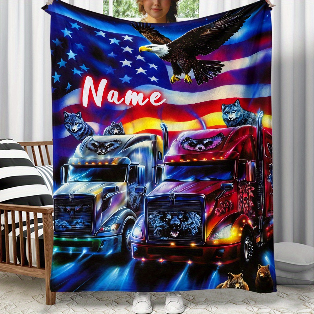 

1pc Customizable & Eagle Fleece Blanket, 200-250g Polyester , , Portable, , , , -tear, For Sofa, Bed, , Camping, , , , - 60x80