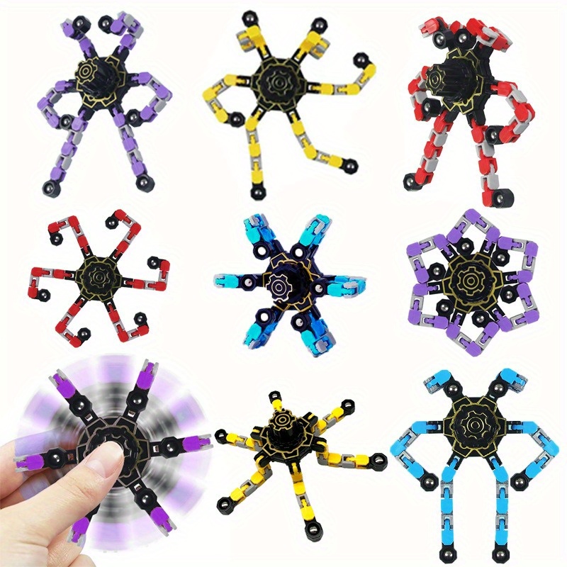 4 Pack Fidget Spinner Robot Toy DIY Transforming Robot Rubber Material