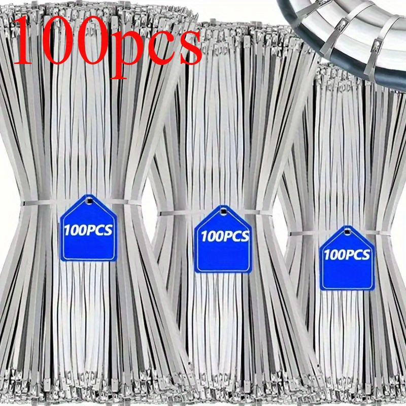 

100pcs Heavy Duty Stainless Steel Cable Ties - Rustproof, Self-locking Zip Ties For Machinery, Vehicles, Exhaust Wraps & Outdoor Use Heavy Duty Zip Ties