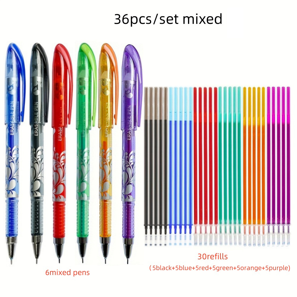 Erasable Gel Pen Set With 6 Pens & 30 Refills - Vibrant Colors, Reusable Writing Instruments For Office And Gift Packaging