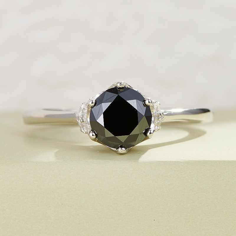 Women's 1.0 Carat Black Moissanite Crowned Ring, 925 Silver