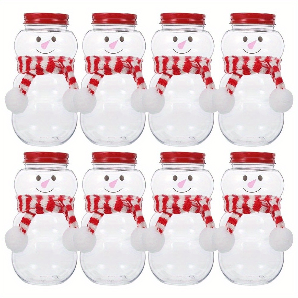 

8- Snowman Shaped Plastic Bottles Scarves - Reusable For Christmas , , Beverages - 500ml