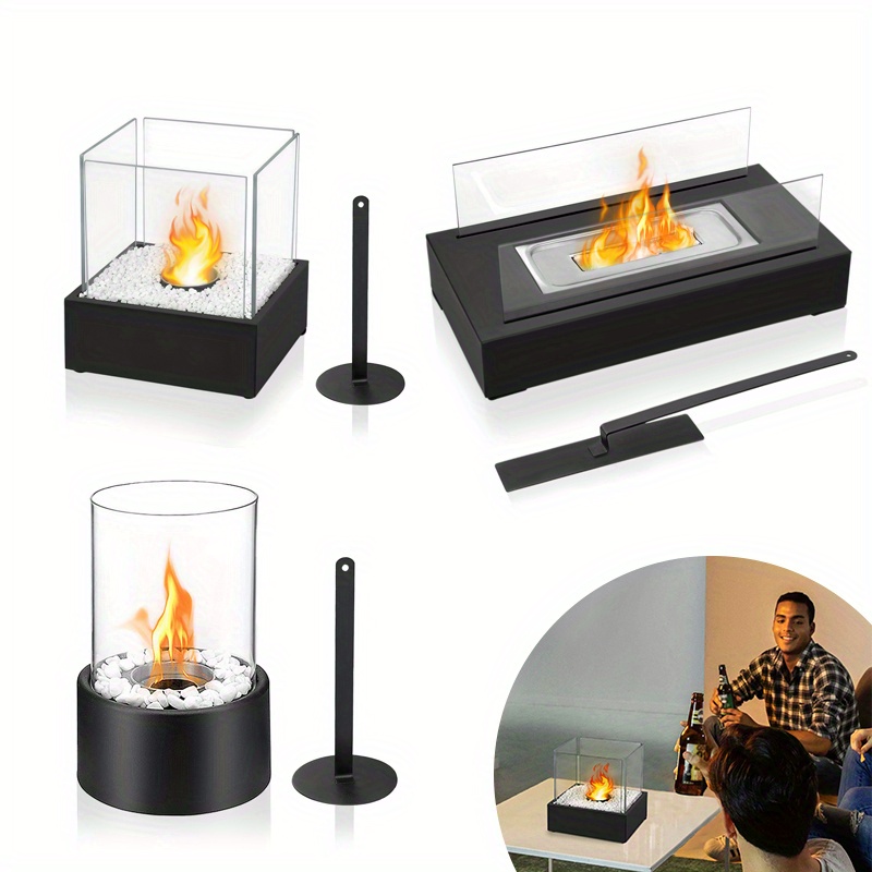 

Classic Tabletop Fireplace With Glass - Painted , Portable Round Personal Fire Pit With Stainless Steel Can, Bringing A Warm