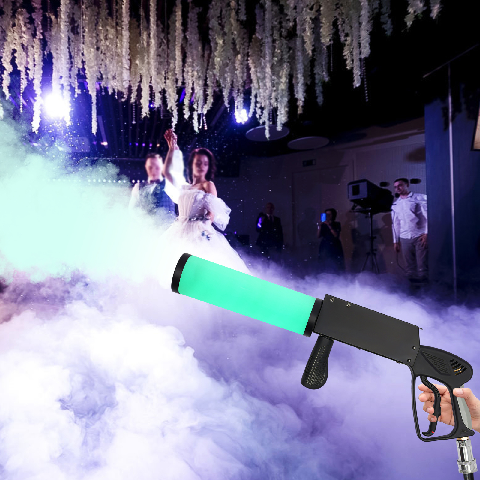 Pistolet De Fête CO2 Avec Portée 6m - Câble 3m + Tuyau Anti-Gel - Canon DJ Club Scène